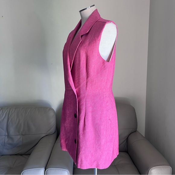 NEW R.G. Kane Harlow Jacket Dress Tuxedo FLAX Linen Cotton Sz L Fuchsia Pink - Picture 14 of 17